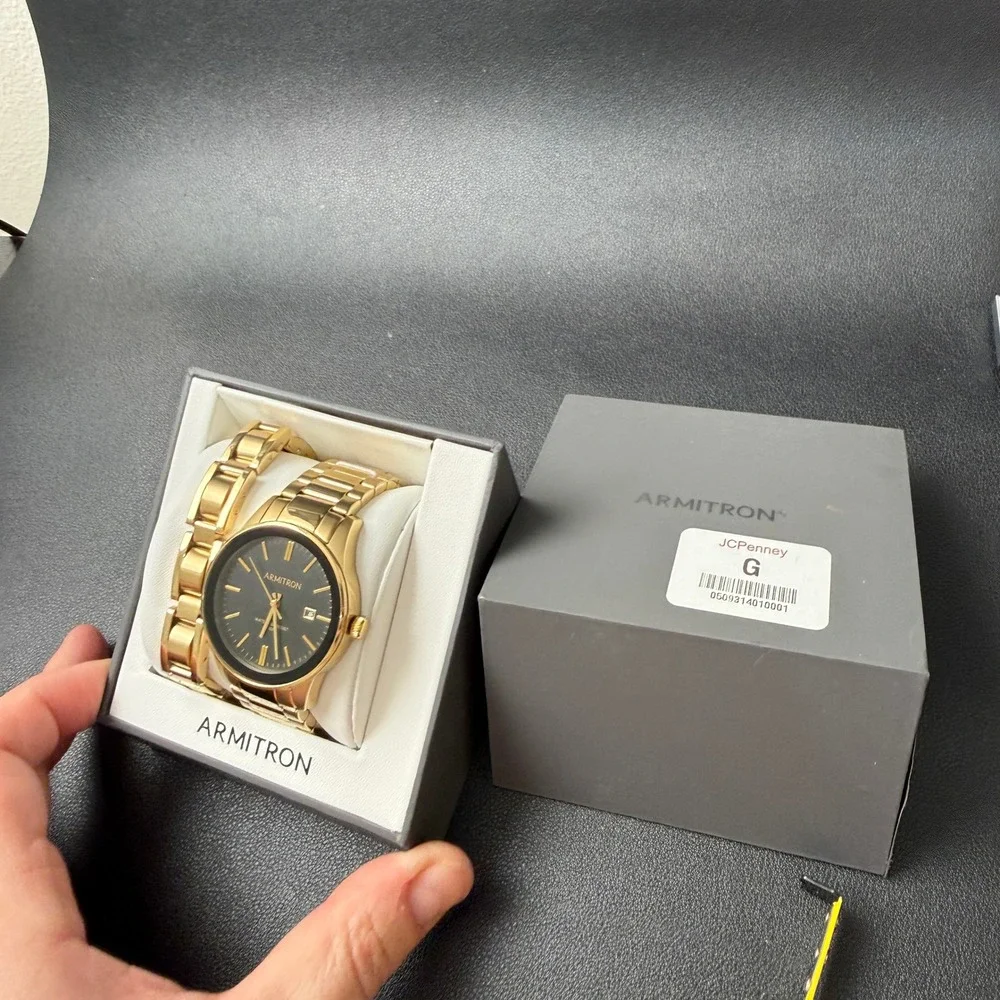 Armitron Men's 20/5374GP Watch and Bracelet Set Gold Tone New Battery Date Func